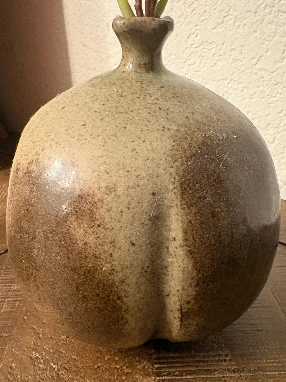 Handcrafted Round Ceramic Bud Vase in Olive Green and Brown